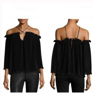 NWT Alice McCall black pleated chiffon ruffle “What Do You Mean” top